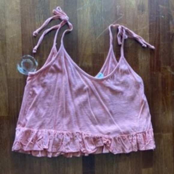 Urban Outfitters Salmon Crop Top with Ruffle and Tie Up Straps - Picture 1 of 6
